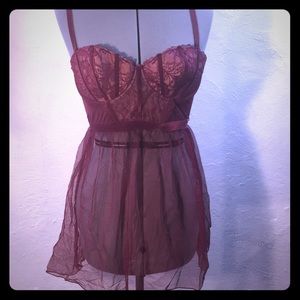Maroon Baby Doll Lingerie